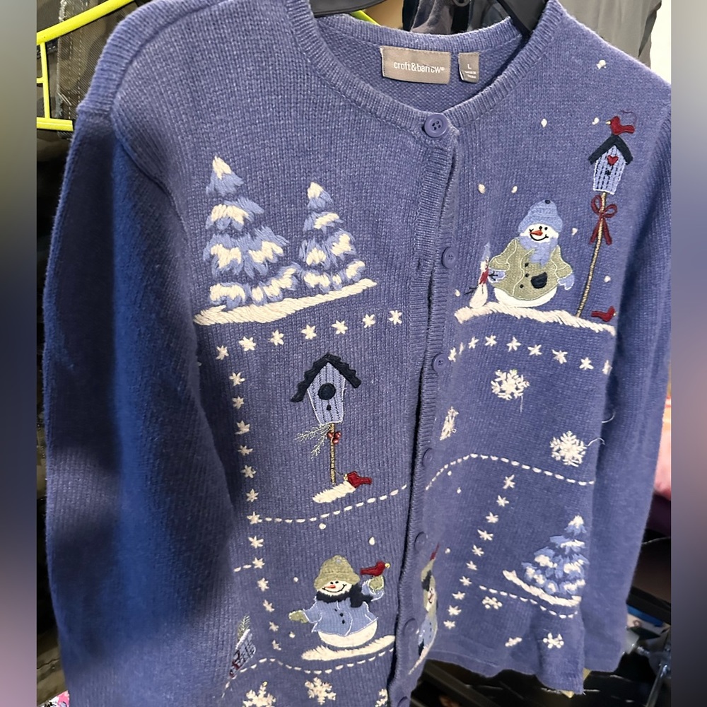 Purple winter snowman sweater